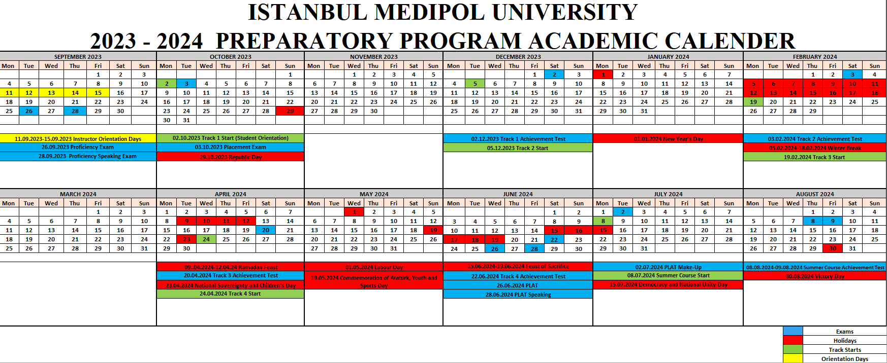 Academic Calendar Medipol University